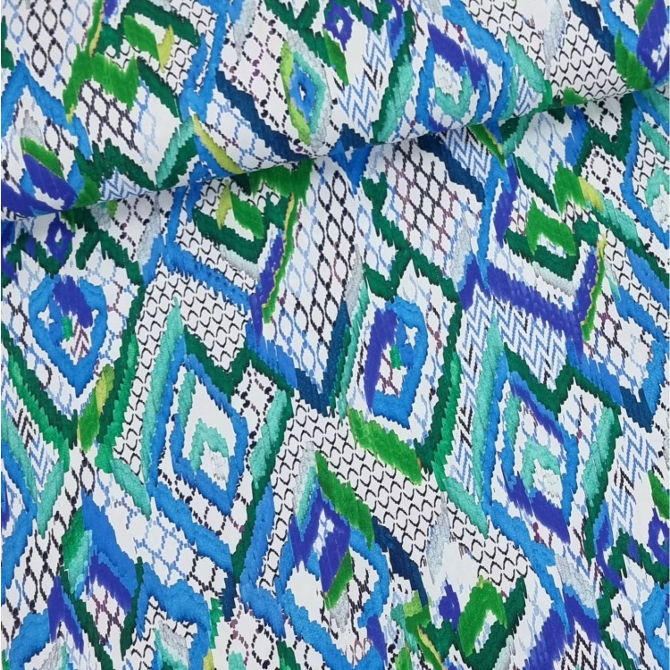 Medvilninis trikotažas - zig zag, melsvas